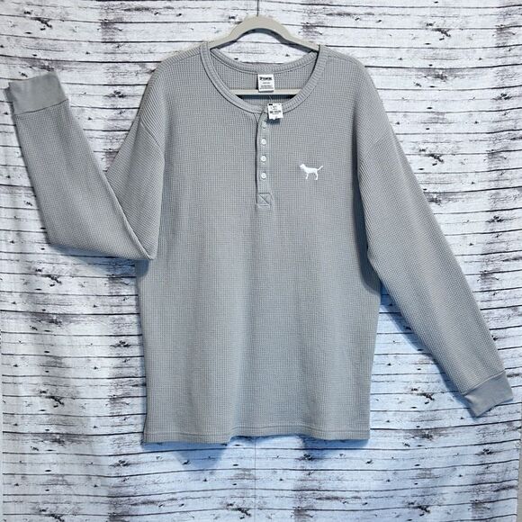 Pink Victoria’s Secret Oversized Long Sleeve Logo Thermal Shirt - Picture 3 of 11